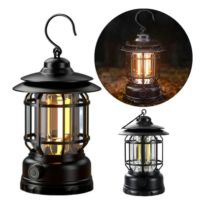 Lantern: Portable Retro Camping Lamp with Knob Adjustable LED, Type-C Charging & Waterproof Design for Outdoor & Emergency Use