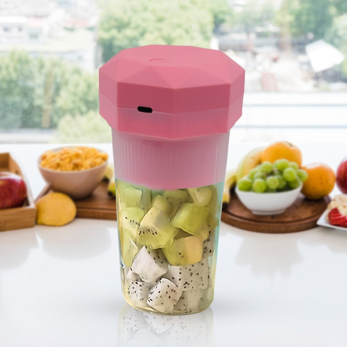 JuiceMate: USB-C Rechargeable 6-Blade Portable Juicer & Blender for Smoothies & Ice Crushing with Built-in 400ml Jar
