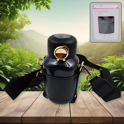 FashionCup: LED Temperature Display Thermos Bottle with Strap, Vacuum Insulated for Hot & Cold Drinks