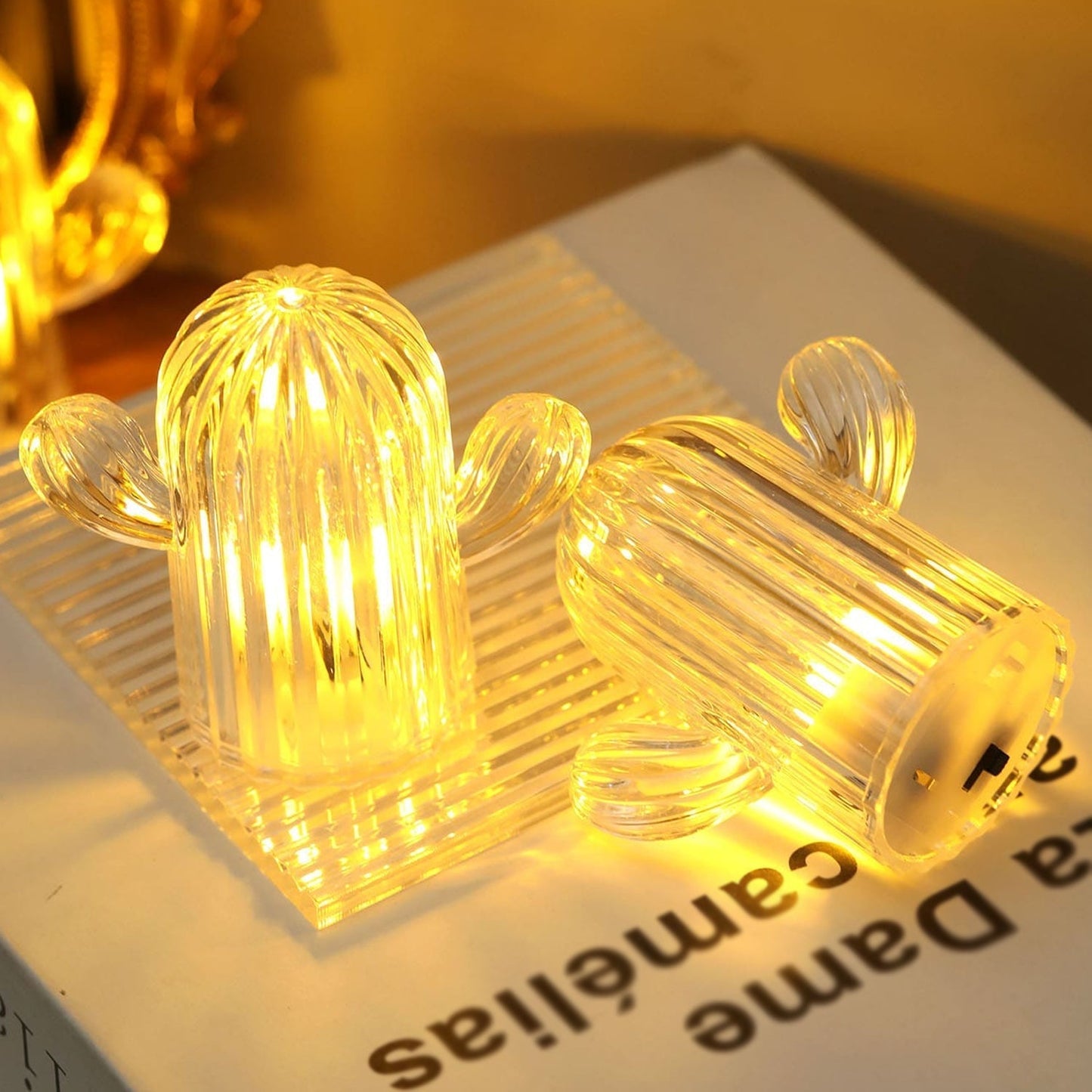 CactiGlow: Cute Cactus LED Night Light Set of 4 Warm & Cozy Portable Lamps for Home Décor, Desk & Gifts