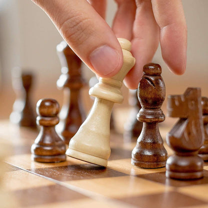 GoChess: Foldable Wooden Chess Board Set with Magnetic Pieces, Built-in Storage & Extra Queens (30 × 30 cm)