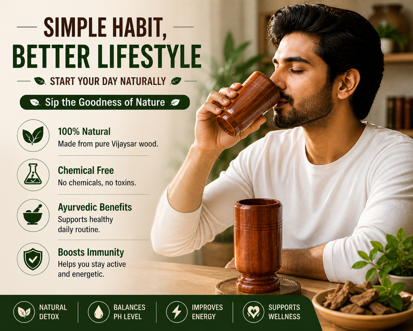 Sugar Balance Wooden Water Glass (100% Natural)