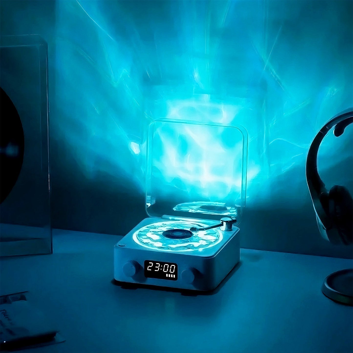 Groovix: Retro-Style Vinyl Bluetooth Speaker with Ambient Light & Digital Clock, Waves-Inspired Wireless Audio for Bedroom, Office & Party Décor