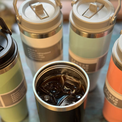 Stan: 900ml Leakproof & Insulated Stainless Steel Tumbler with Handle, Straw & Double-Wall Design for Hot & Cold Drinks