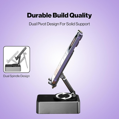 Luvo: 3-in-1 Foldable Phone Stand with Bluetooth Speaker & 360° Rotation, Portable Desk Holder with Wireless Audio, Hands-Free Viewing & Compact Travel-Friendly Designea