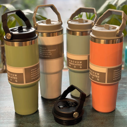 Stan: 900ml Leakproof & Insulated Stainless Steel Tumbler with Handle, Straw & Double-Wall Design for Hot & Cold Drinks