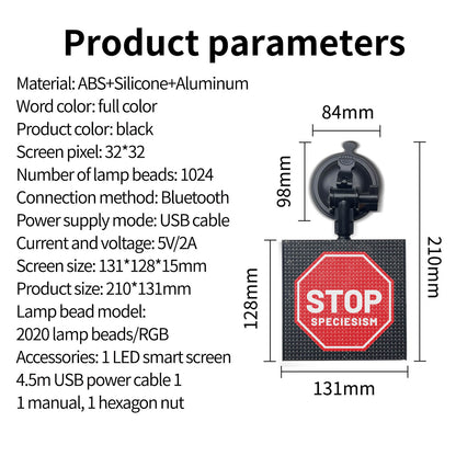 Pixo: Programmable LED Pixel Display Screen with Bluetooth App Control, Custom Text & Animations for Car Windshield & Home Decor 13x13cm