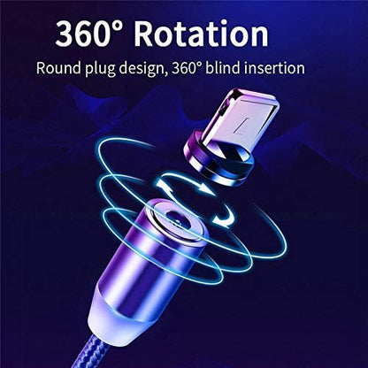 Travo: 3-in-1 Magnetic Fast Charging Cable with Status Light, 360° Swivel Head, Type-C, Micro USB & lightning Connectors