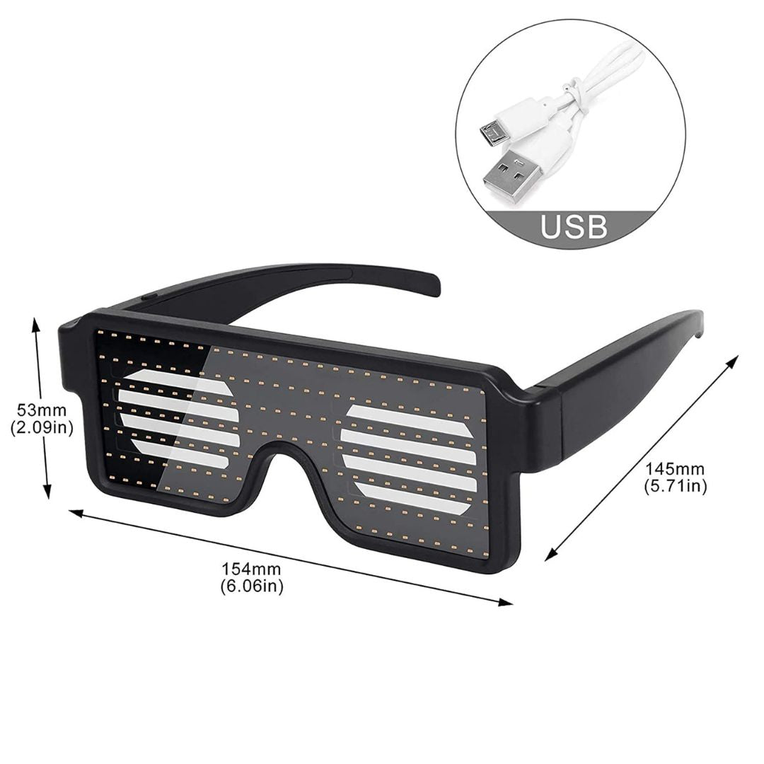 RaveX: USB Rechargeable LED Party Glasses with Dynamic Neon Glow, 11 Patterns & Flashing Modes for Concerts & Nightclubs