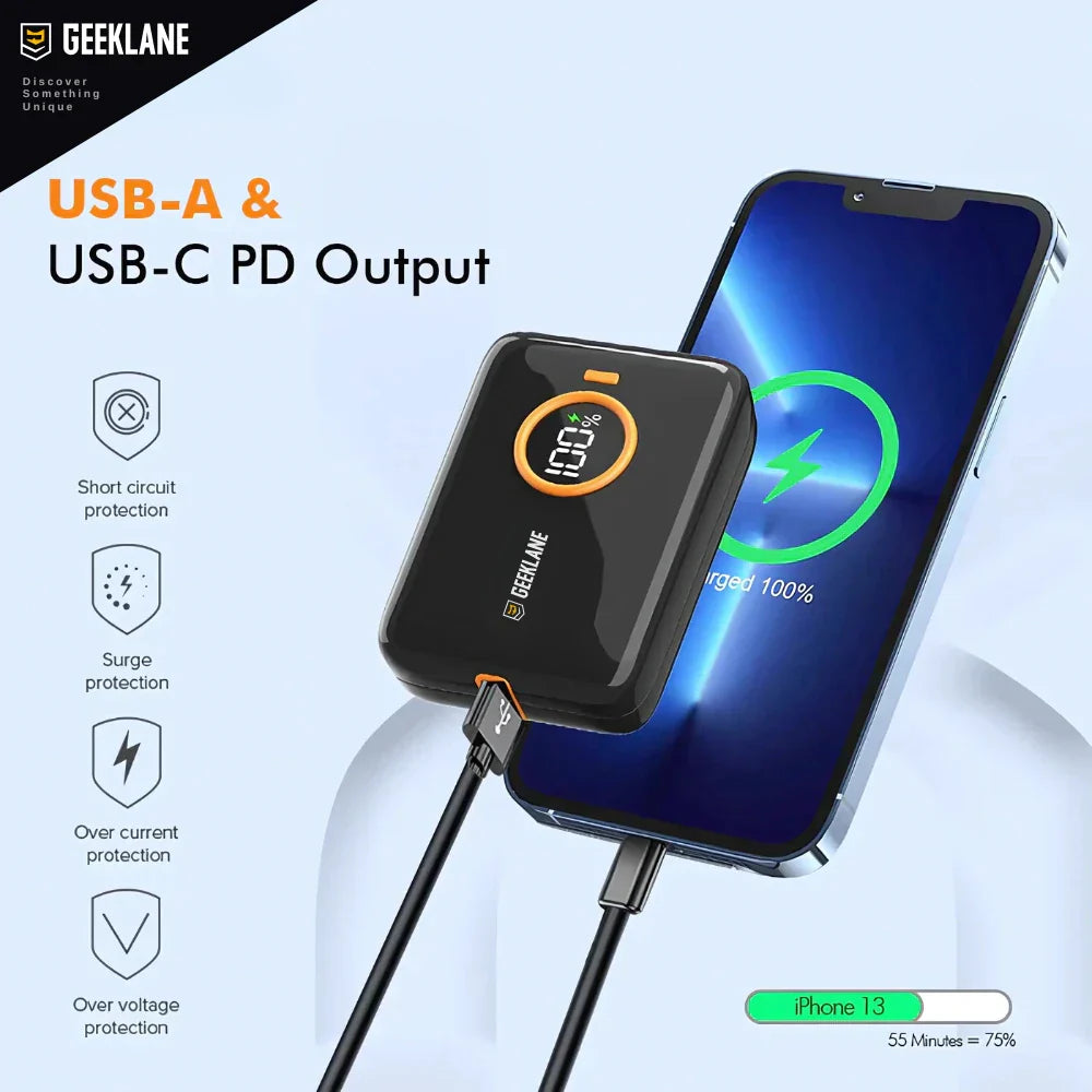 DEX: Palm Sized 10,000mAh Ultra-Compact Power Bank with 22.5W Super Fast Charging, PD & QC, Type-C Input/Output with Pocket-Friendly Design