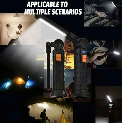 WorkLight: Rechargeable LED Work Light with Magnetic Base & 360° Folding Design, 5 Lighting Modes, Hook & Portable Torch for Car Repair, Camping & Emergency Use
