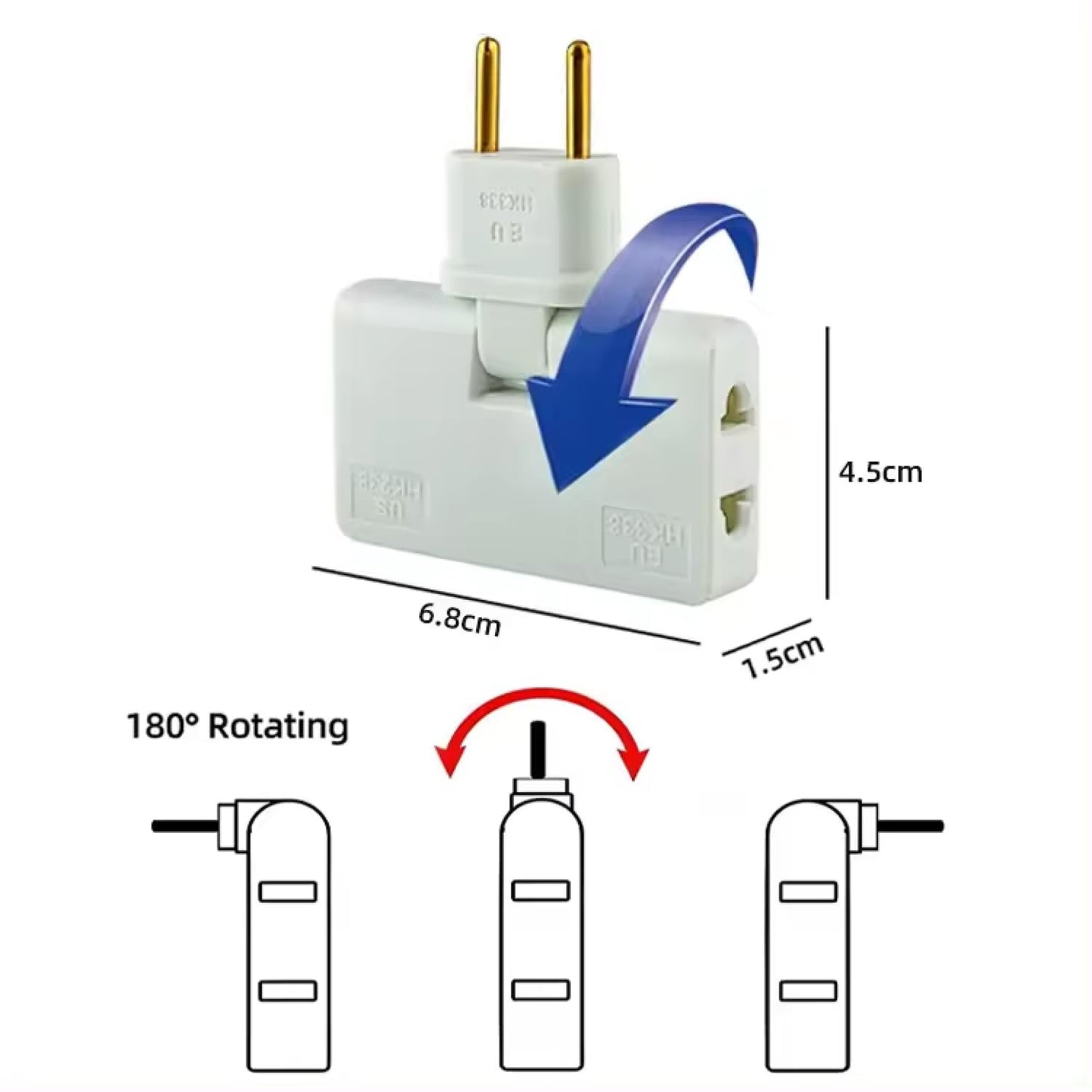 FlexiPlug: 2Pcs — 3-in-1 Foldable Multiplug Adapter with 180° Rotation & Slim Design for Cramped Spaces, Travel, Desk & Daily Use