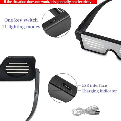 RaveX: USB Rechargeable LED Party Glasses with Dynamic Neon Glow, 11 Patterns & Flashing Modes for Concerts & Nightclubs