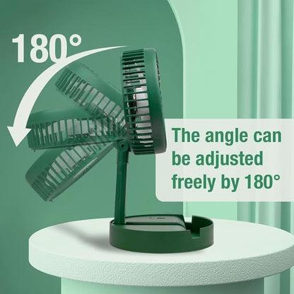Chillie: Portable USB-C Desk Fan with 3 Speeds, Phone Holder & 2000mAh Rechargeable – Compact Folding Design with Adjustable Height for Home, Office & Travel