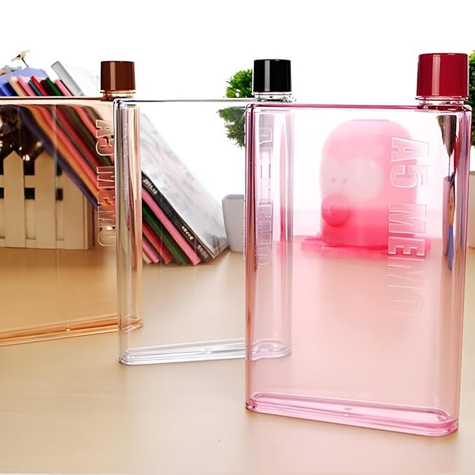 SlimSip: Ultra-Slim A5 Memo Bottle (420ml) – BPA-Free Flat Water Bottle for Easy Carry in Bags & Backpacks
