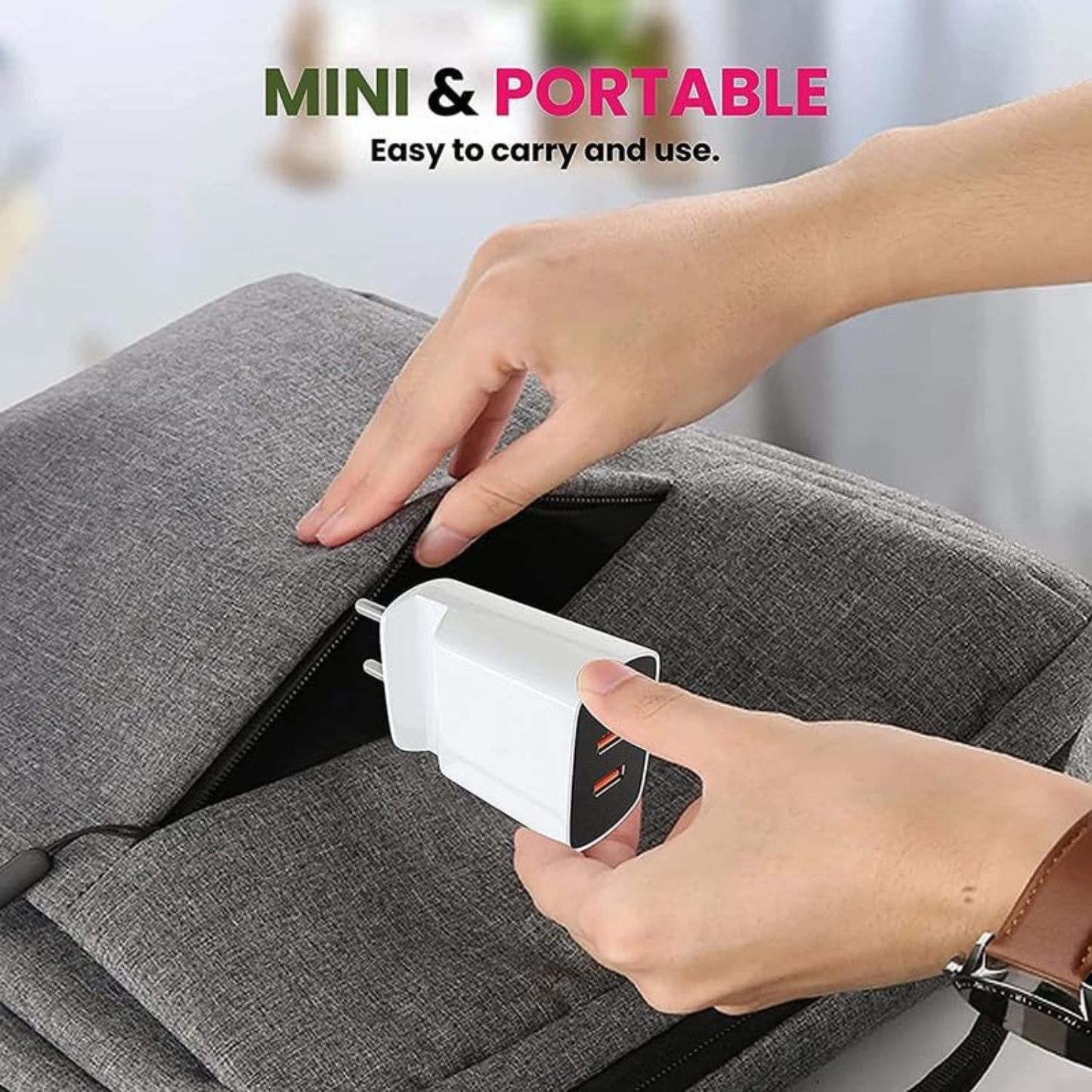 Zapoo: Dual-Port Fast Charging Adapter, QC 3.0 USB Charger with Mobile Stand & 3.8A Output with 1Pc High-Speed Charging Cable