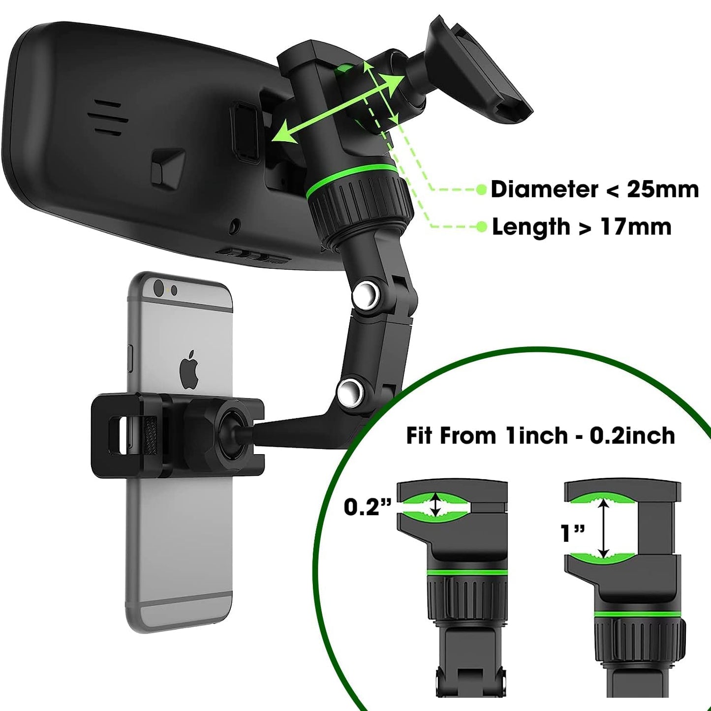 Holdit: Universal Multi-Joint Rearview Mirror Phone Holder, 360° Adjustable Car Mount for Car & Hands-Free Use