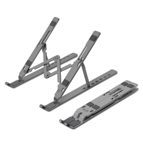 Standee: Foldable Aluminium Laptop Stand with 7-Angle Adjustment, Anti-Slip Riser with Velvet Pouch for 9"–15.6" Devices, MacBooks, Dell, HP & Office Use