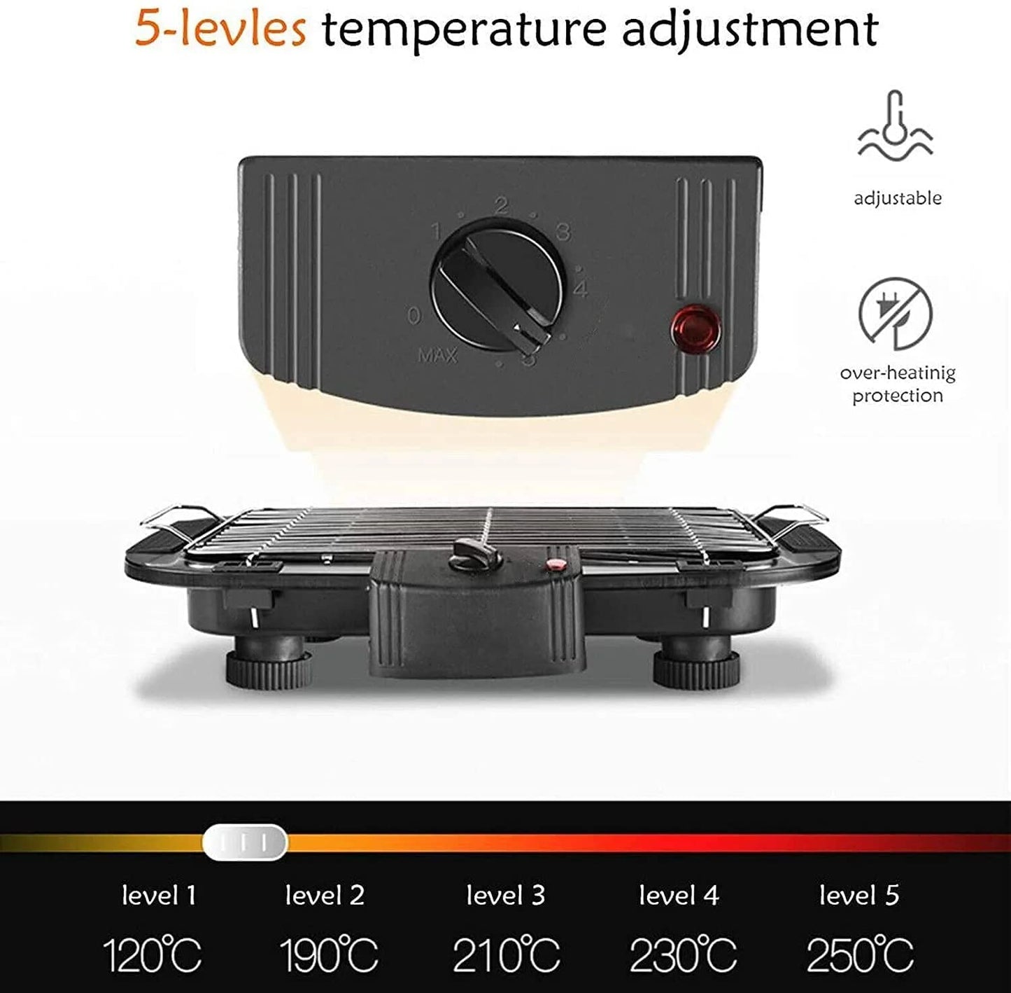 EzBBQ: 2000W Electric Barbecue Grill with Adjustable Temperature, Smokeless Design & Removable Drip Tray for Indoor & Outdoor Cooking