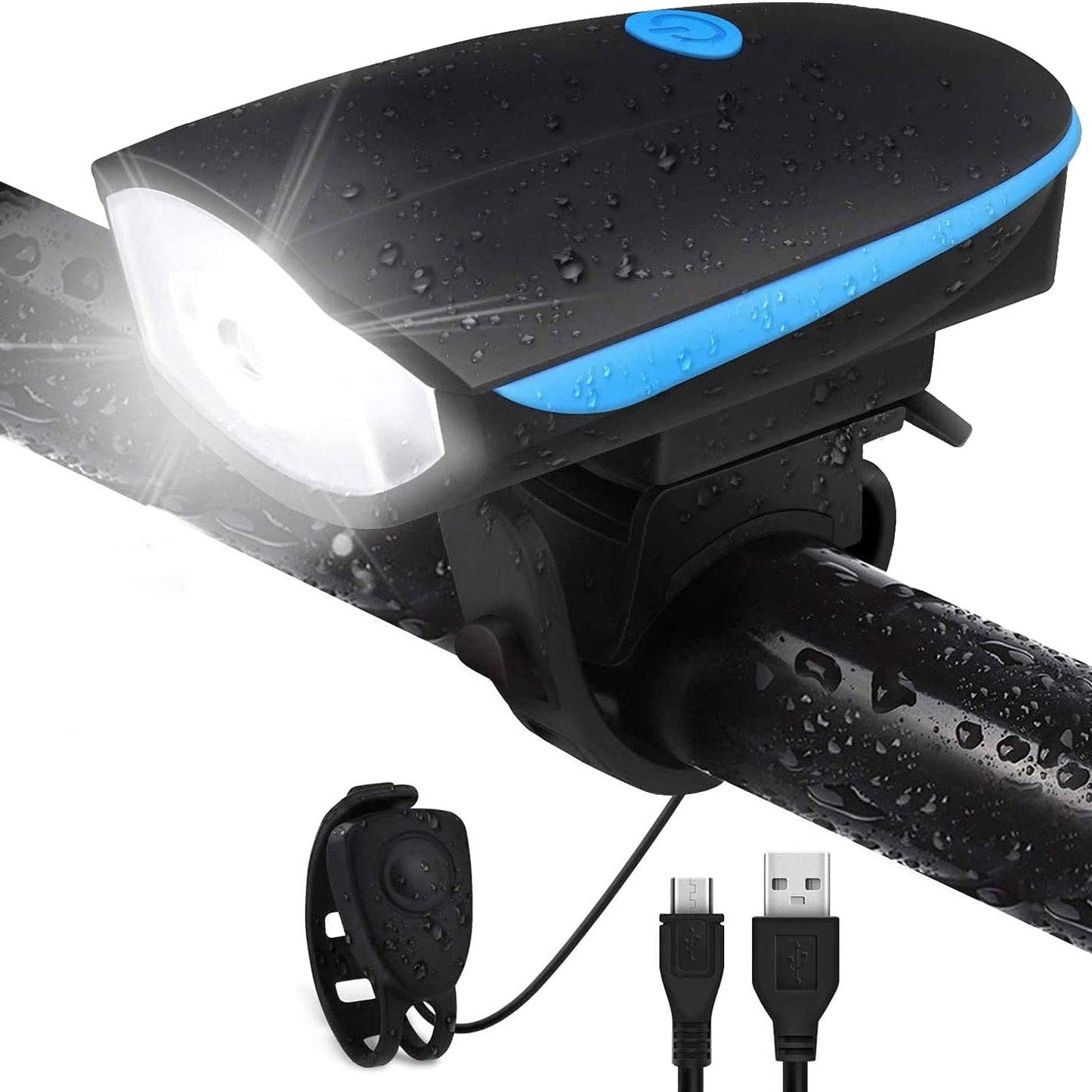 BikeMate: 2-in-1 Rechargeable Bicycle Light with Horn, Waterproof LED Headlamp with 3 Light Modes & 140dB Bike Bell for Night Rides & Cycling Safety