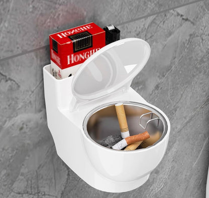Relief: WC-Shaped Multi-Function Ashtray with Storage & Built-In Holder for Home, Office & Outdoor Use