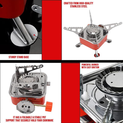 FlameX: Portable & Foldable Windproof Butane Camping Stove with High Heat Output for Outdoor Cooking, Hiking & Adventures