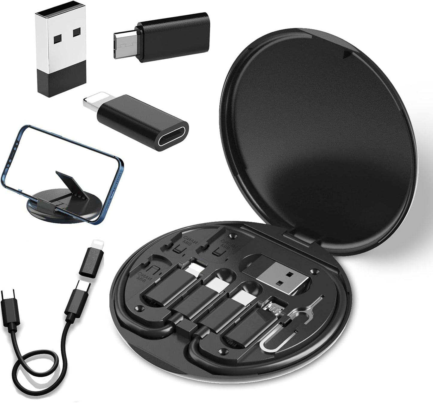 Companion: All-in-One USB Travel & Tech Charging Kit – 60W Fast Charging Cable Set with Type-C, Lightning & Micro USB, Built-in Mobile Stand