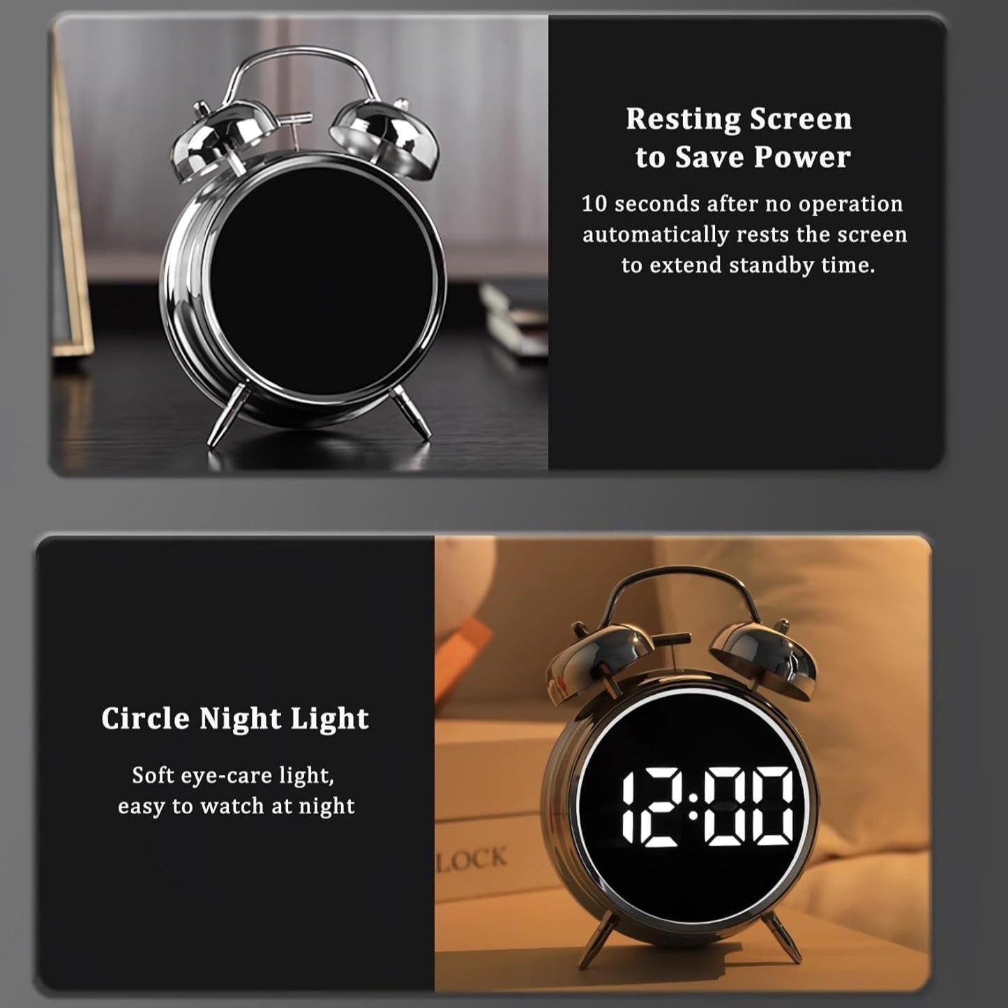 Wakee: Retro LED Alarm Clock with Twin Bells – Extra Loud Battery-Powered Clock for Heavy Sleepers, Stylish Wake-Ups & Desk or Bedroom Decor