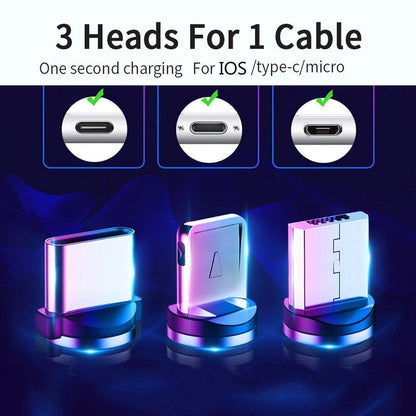 Travo: 3-in-1 Magnetic Fast Charging Cable with Status Light, 360° Swivel Head, Type-C, Micro USB & lightning Connectors