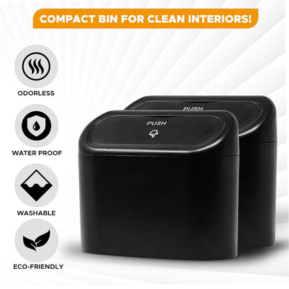 Trashify: Compact Car Push Trash Can with Auto Lid Close Leak-Proof Design & Door Hook Mini Dustbin for Mess-Free Travel