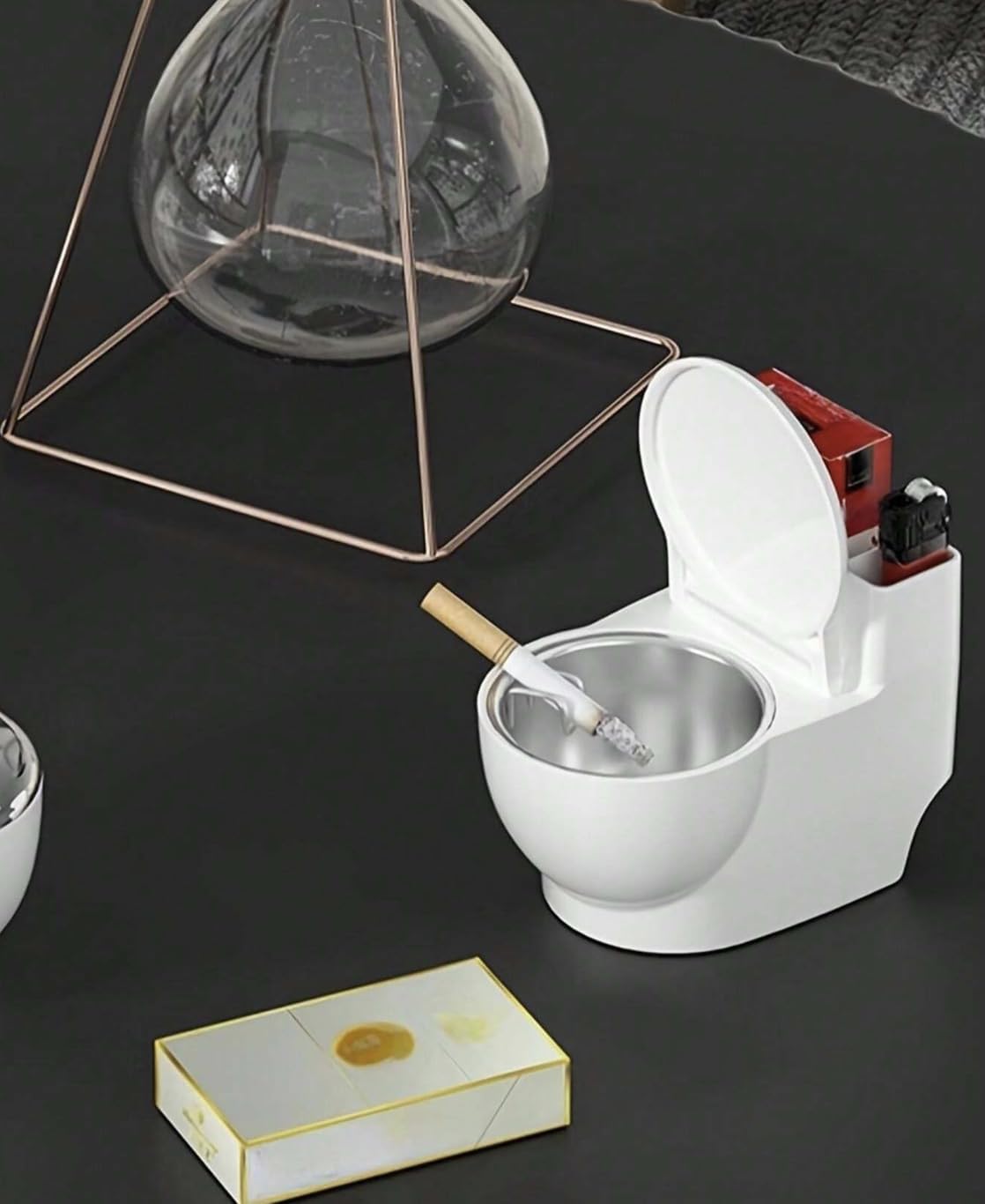 Relief: WC-Shaped Multi-Function Ashtray with Storage & Built-In Holder for Home, Office & Outdoor Use