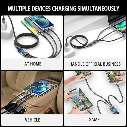 Power100: 3-in-1 100W Fast Charging Cable (1.2M) with Type-C, Micro-USB & Lightning Connectors for Laptops, Tablets & Smartphones