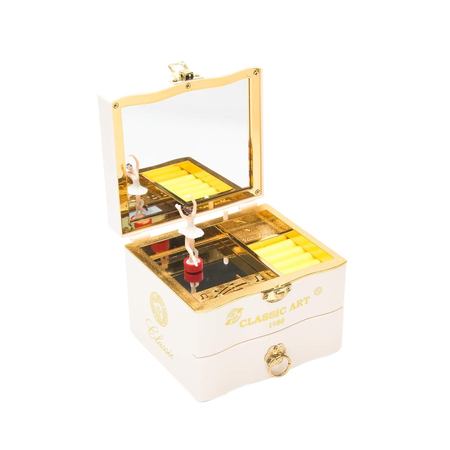 Tinkle: Wind-Up Musical Ballerina Jewelry Box with Mirror, Drawer & Elegant Spinning Dance Design