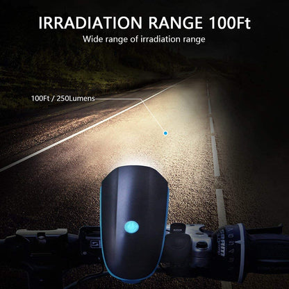 BikeMate: 2-in-1 Rechargeable Bicycle Light with Horn, Waterproof LED Headlamp with 3 Light Modes & 140dB Bike Bell for Night Rides & Cycling Safety