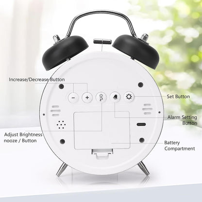 Wakee: Retro LED Alarm Clock with Twin Bells – Extra Loud Battery-Powered Clock for Heavy Sleepers, Stylish Wake-Ups & Desk or Bedroom Decor
