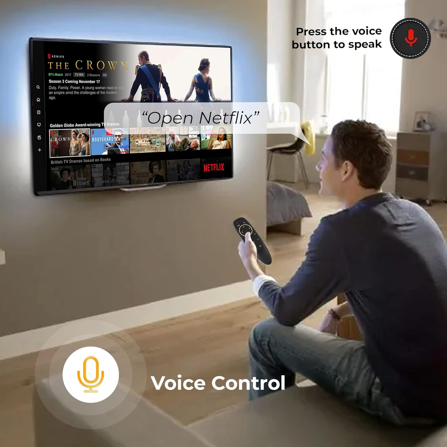 RemoteX: Air Mouse Universal Remote Control, 2.4Ghz Wireless Remote with Motion Sensor & Mic for Smart TV, TV Box, PC & Projector