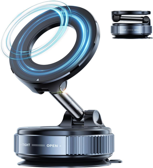 MagStik: Magnetic Vacuum Suction Phone Mount, 360° Rotating Car Phone Holder with Hands-Free Secure Grip for Dashboard, Windshield, Gym & Mirror