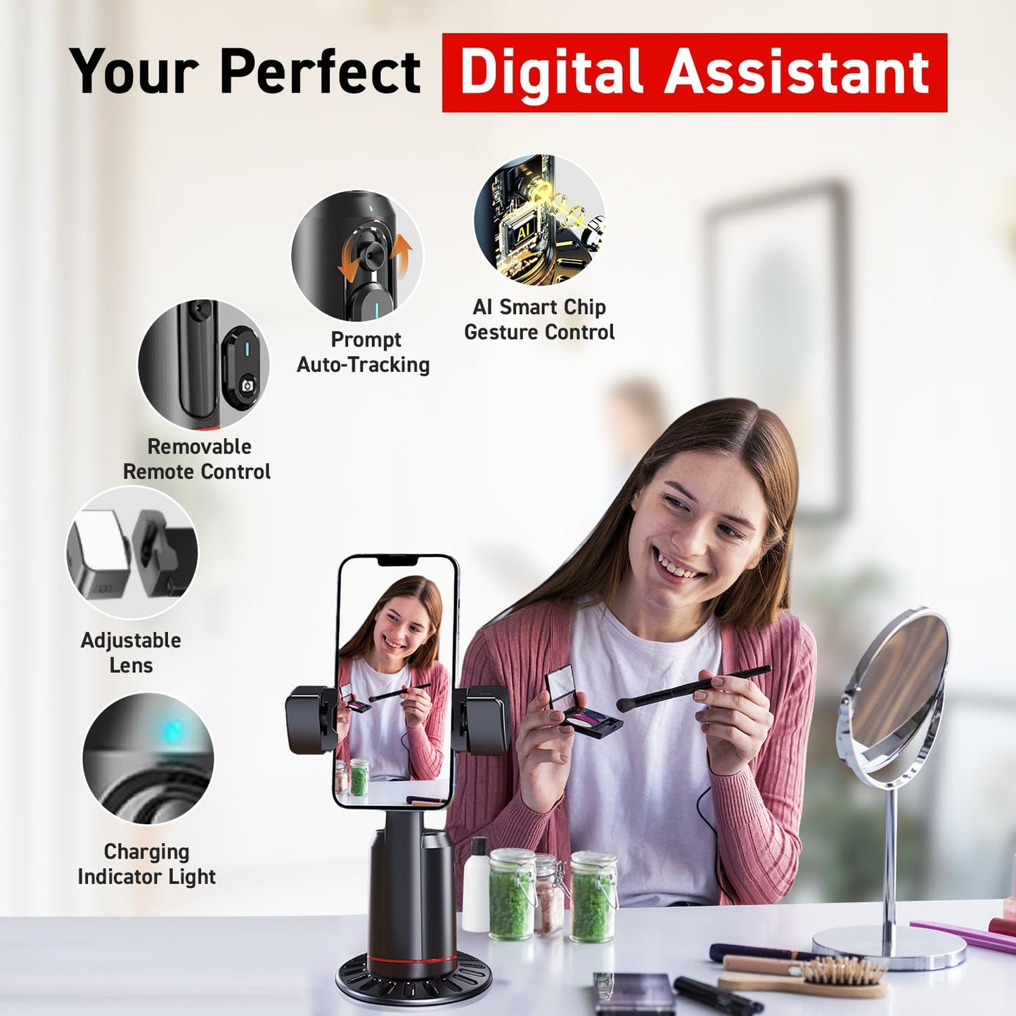 Create360: 360° Face Tracking Phone Holder with Auto Motion, Gesture Control & Remote for Vlogging, Streaming & Video Recording