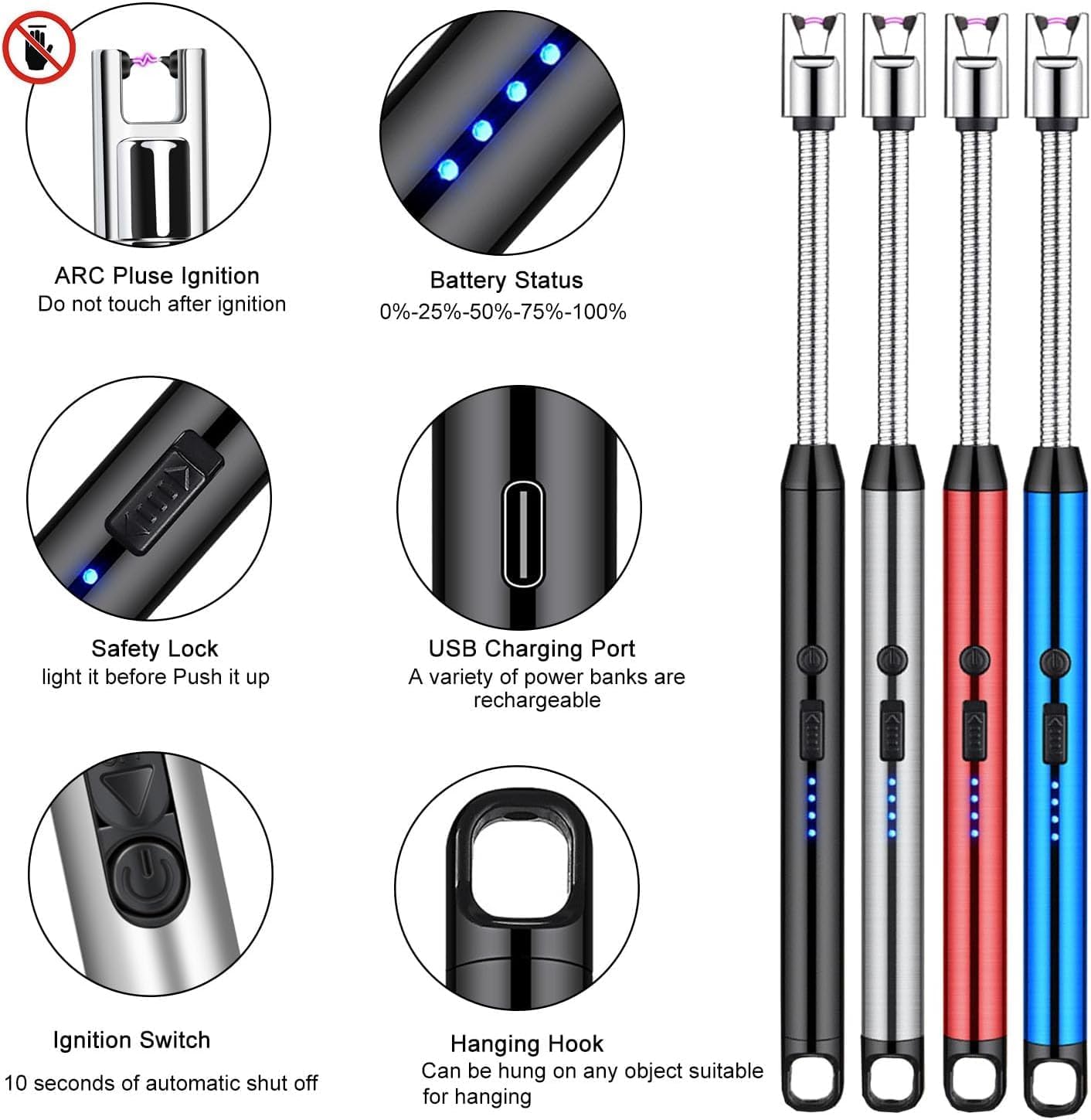 Sparq: Rechargeable Electric Arc Lighter, Windproof with Flexible Neck & USB-C Port for Gas Stove & Candles
