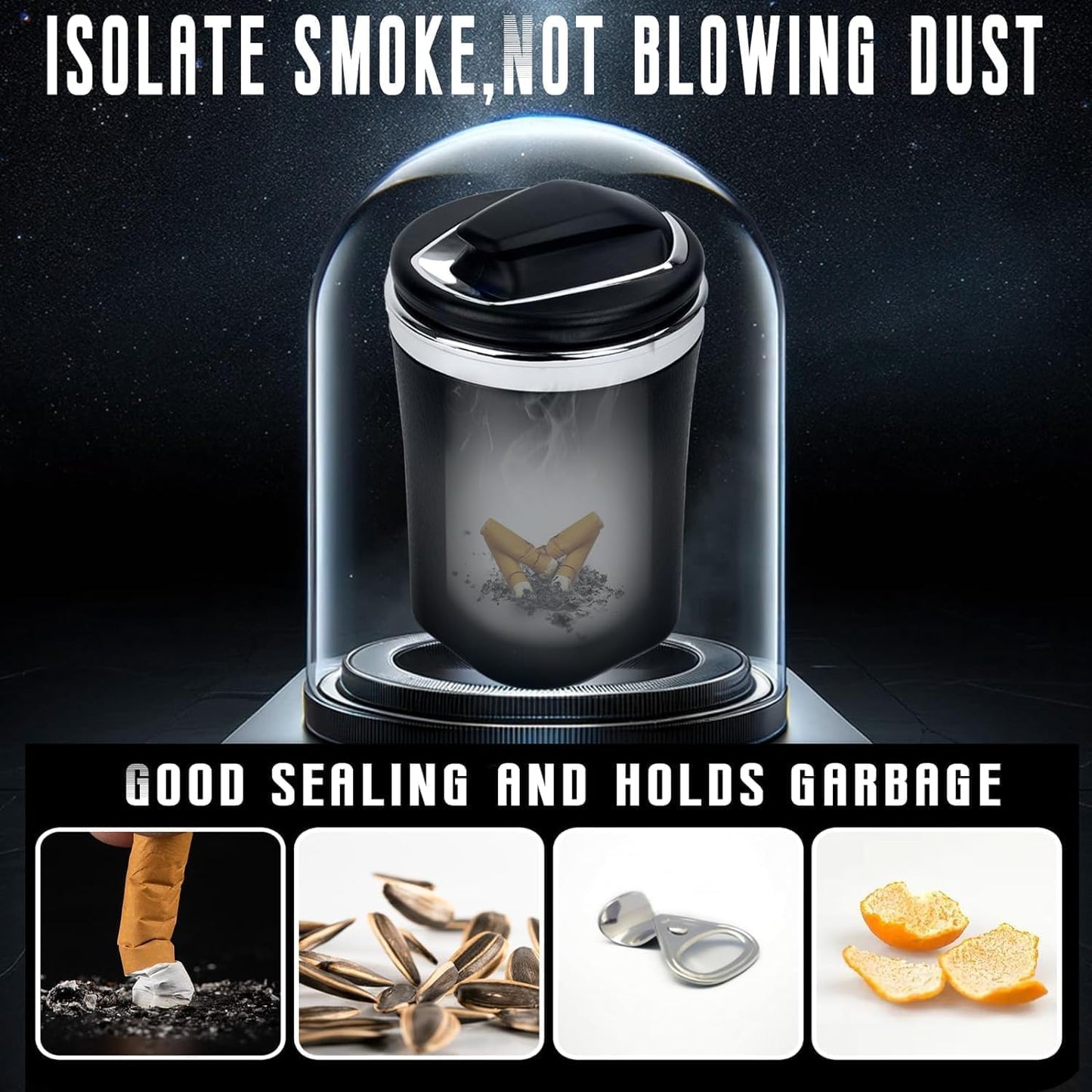 SmokeTrap: Portable Car Ashtray with Smell-Proof Lid & LED Light – Ideal for Cup Holders & Travel Use