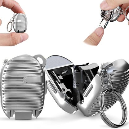Clipzi: Folding Nail Clipper Keychain in Suitcase Design, Ultra-Portable Stainless Steel Nail Cutter with Built-In File for Travel, Grooming & Everyday Carry