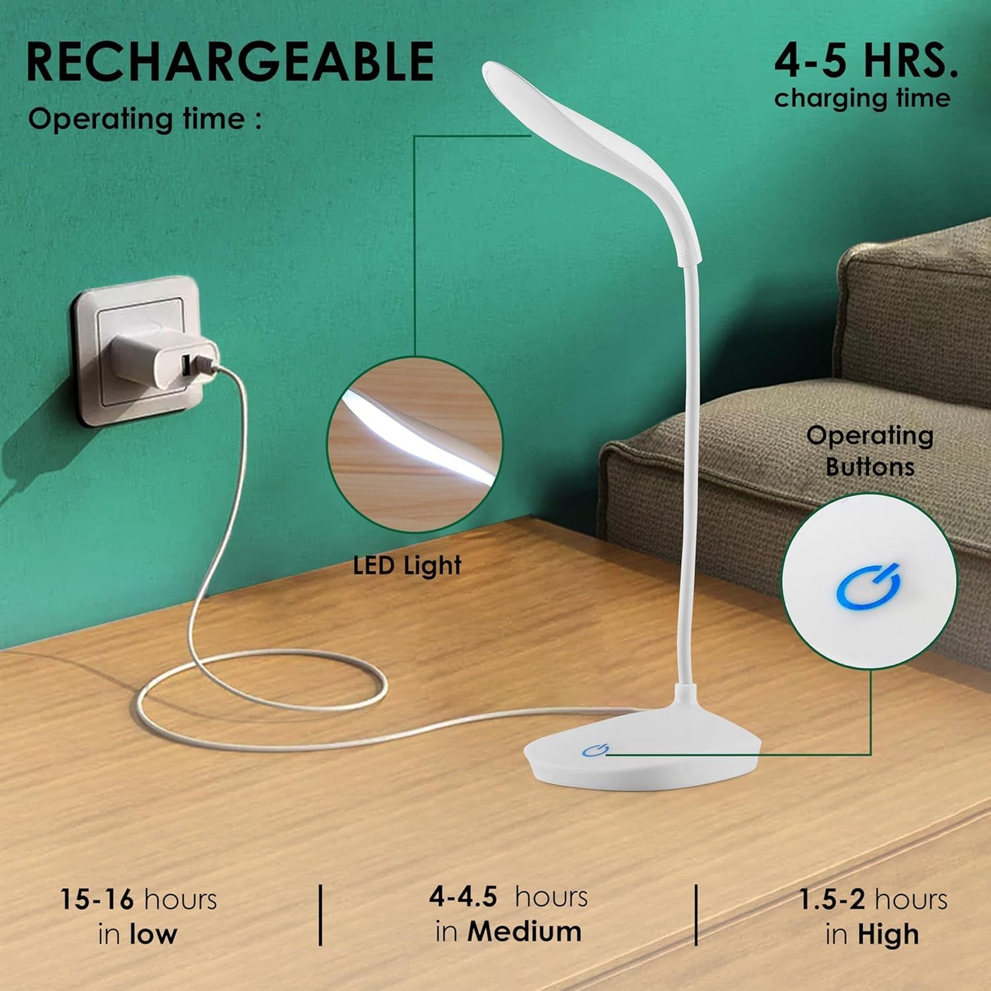 DeskBuddy: Foldable Rechargeable LED Desk Lamp with 3 Brightness Levels, USB Charging for Students, Reading & Home Office