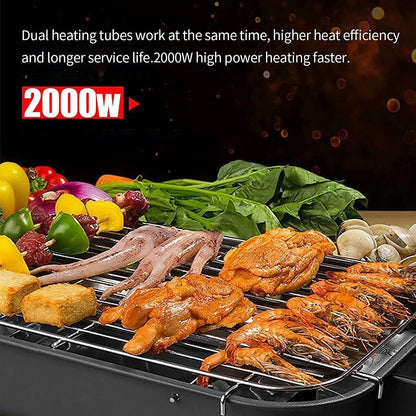 EzBBQ: 2000W Electric Barbecue Grill with Adjustable Temperature, Smokeless Design & Removable Drip Tray for Indoor & Outdoor Cooking