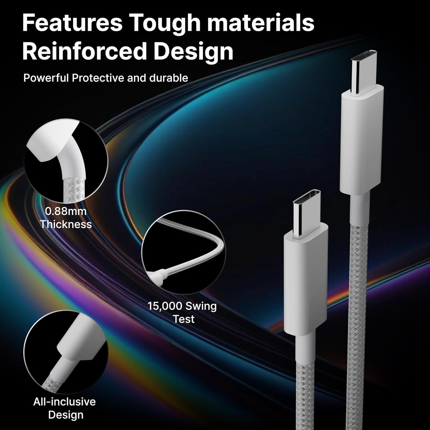 Nylo: USB-C to USB-C Fast Charging Data Cable, Nylon Braided Cable with PD Fast Charge, Data Sync for iPhone 16/16e/15 Series, MacBook & USB-C Devices