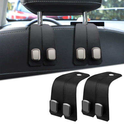 Hooksy: Universal Leather Car Headrest Hooks, Car Seat Back Organizer Hanger for Handbags, Purses, Shopping Bags, Backpacks & Accessories (Pack of 2)