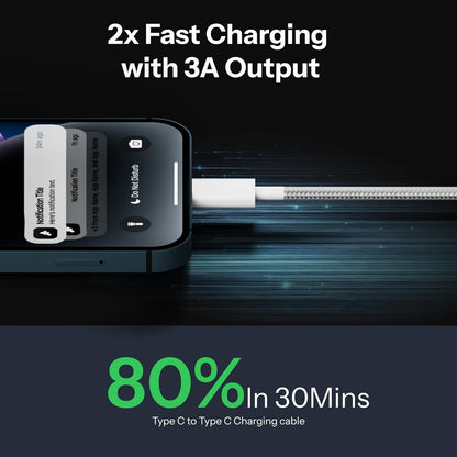 Nylo: USB-C to USB-C Fast Charging Data Cable, Nylon Braided Cable with PD Fast Charge, Data Sync for iPhone 16/16e/15 Series, MacBook & USB-C Devices