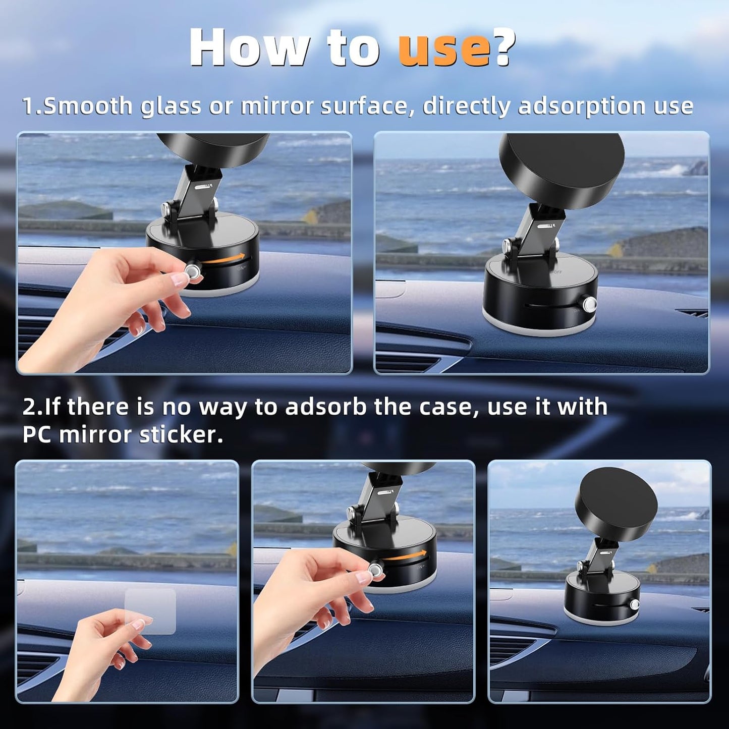 Stickoo: Magnetic Vacuum Suction Phone Holder with Adjustable Foldable Arm, Strong Mount for Car, Shower, Mirror & Smooth Surfaces