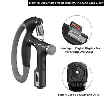 Grippy: Adjustable Hand Grip Strengthener with Built-In Counter, 10kg to 100kg Resistance Trainer for Wrist & Forearm Muscle Building