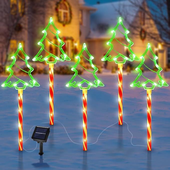 Twinkly: Solar LED Christmas Tree Garden Lights, Waterproof Outdoor Décor with Auto On/Off, 8 Modes & Festive Glow for Pathways, Patios, Yard