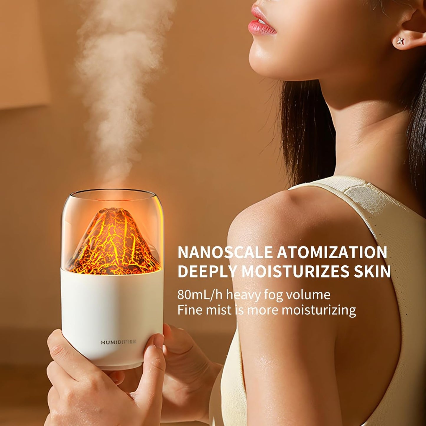 Mistyc: 300ml Mini Volcano Humidifier with USB Power, Dual Mist Modes & Auto Shut-Off for Home, Office & Travel